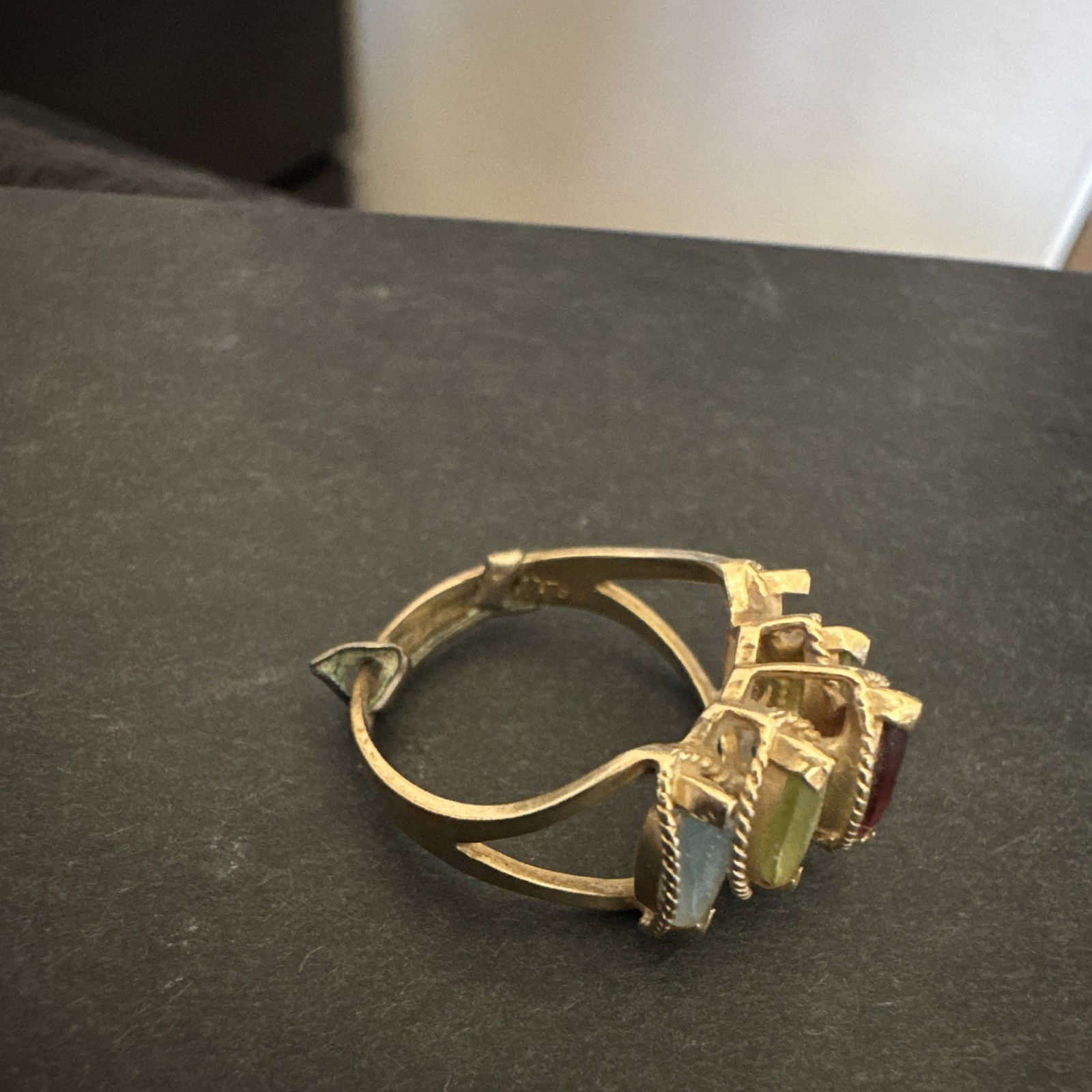 Gold Tone Adjustable Multi-Stone Cocktail Ring, Size 7, Yellow Gold