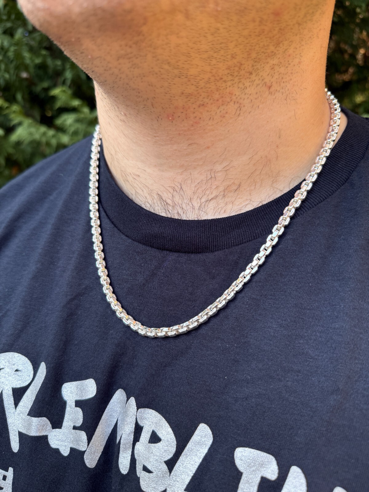 Real 925 Sterling Silver 5mm Men’s Puff Box Rolo Hermes Link Chain Necklace