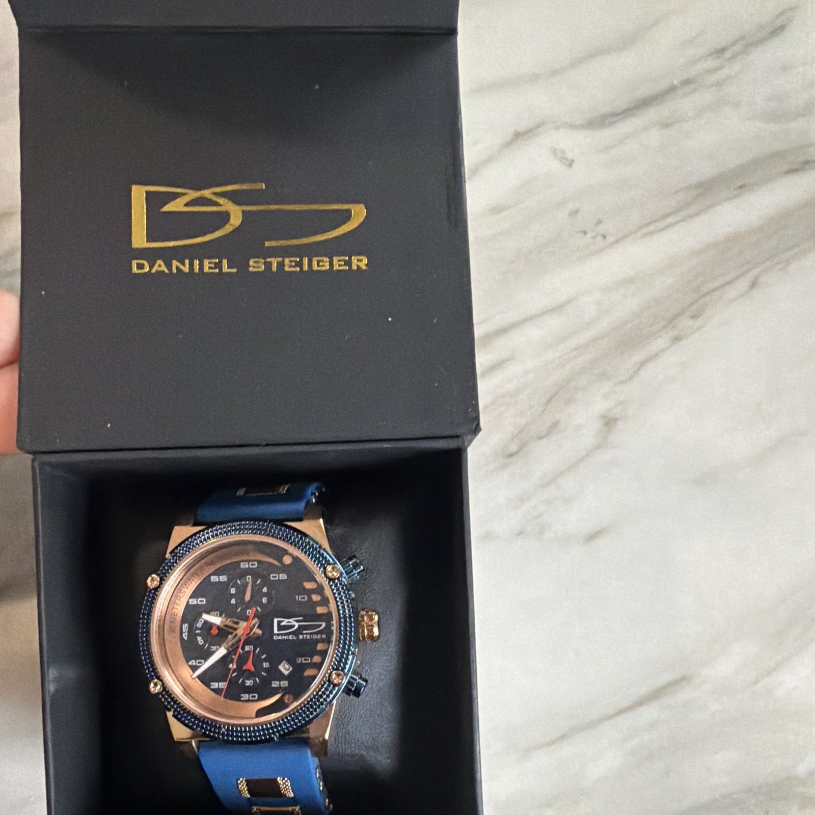 Daniel Steiger Men’s Quartz Chronograph Watch, Blue Rubber Strap, Box