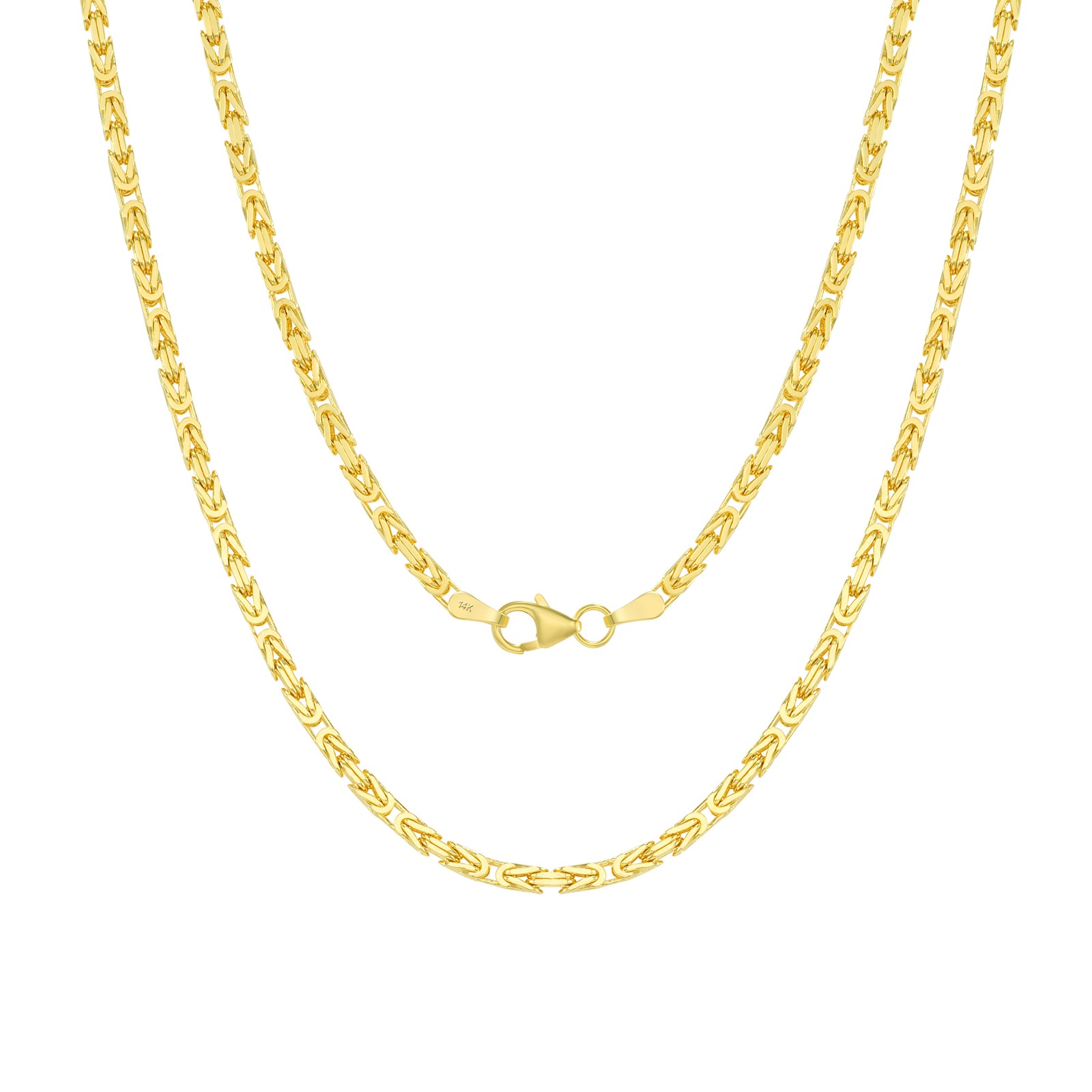 Womens 14K Yellow Gold Solid 2.5mm Byzantine Box Link Chain Pendant Necklace 16″