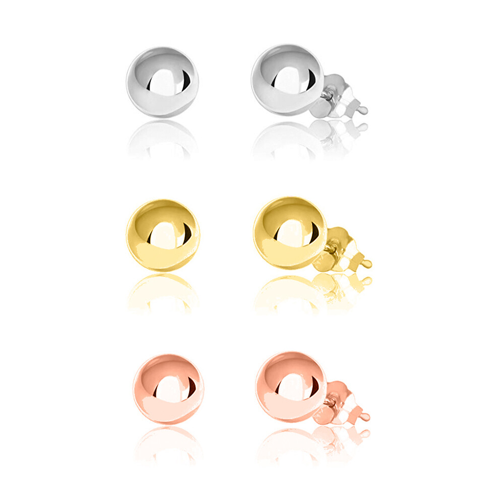 .925 Sterling Silver Post Ball Stud Earrings, Women & Girls, From 2-12MM