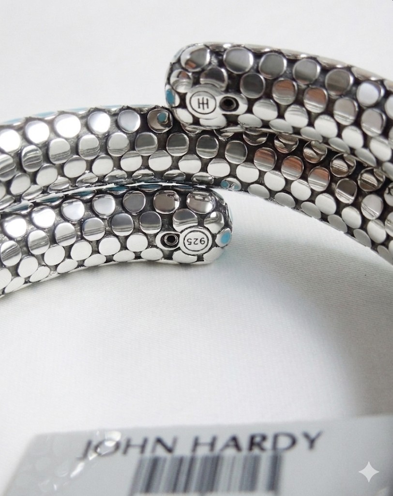 John Hardy Dot Turquoise Enamel Silver 28.5mm Coil Bracelet 99 grams $1,795 NWT