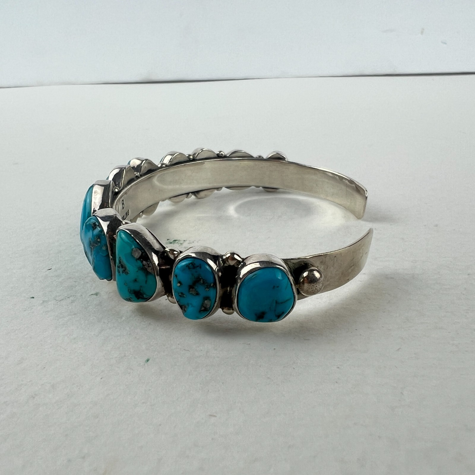 Vintage Native American Turquoise Cuff Sterling Silver Bracelet Artisan Sign 925