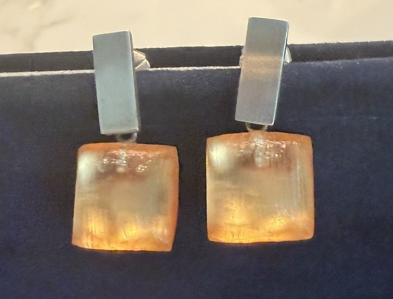alexis bittar lucite drop earrings Post Bar Golden Peach Sterling 1” Overall