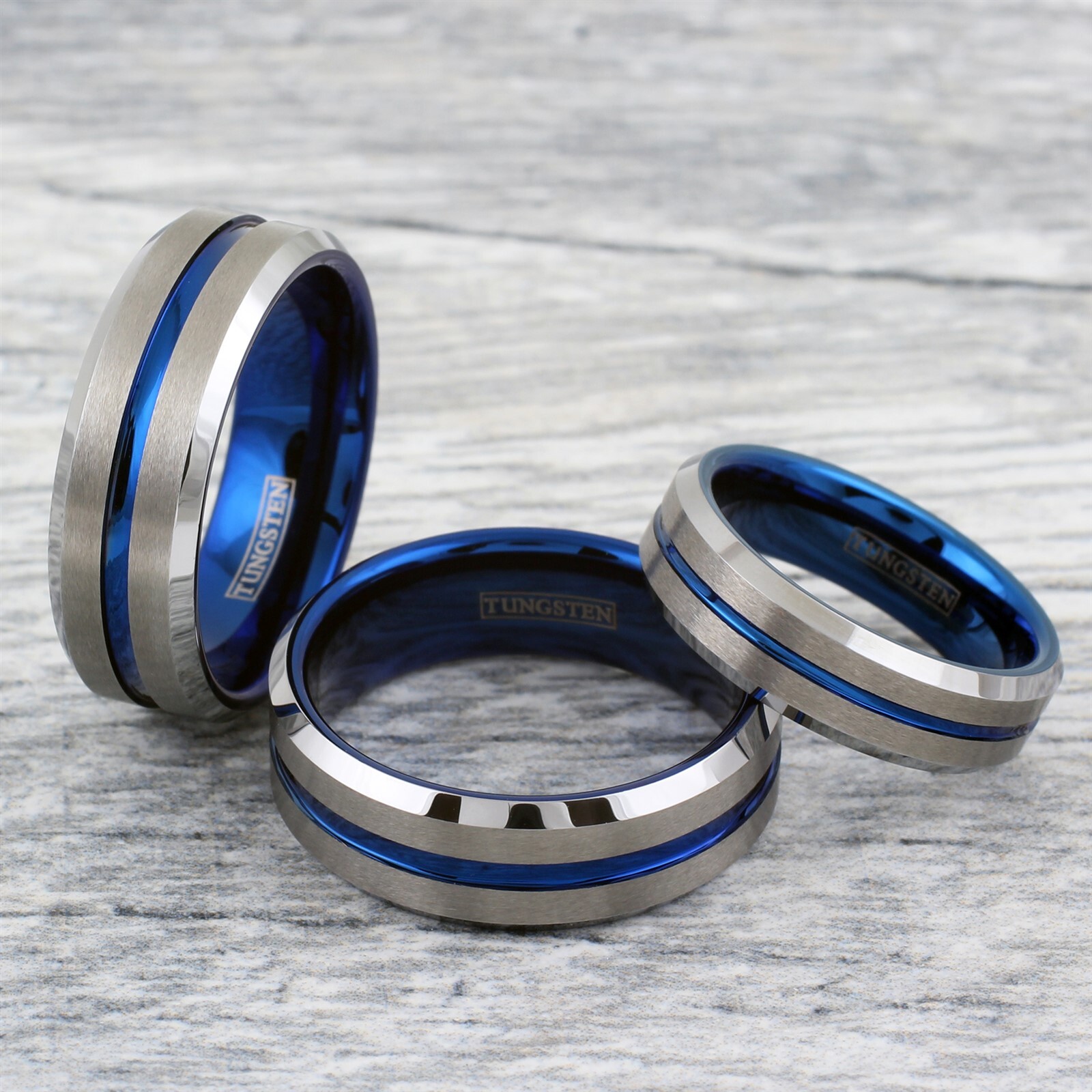 Tungsten Carbide Men’s Ring Brushed Silver Thin Blue Line Wedding Band Jewelry