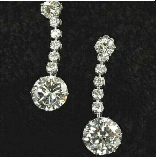 4Ct Round Lab Created VVS1 Diamond Drop Dangle Earrings 14K White Gold Finish