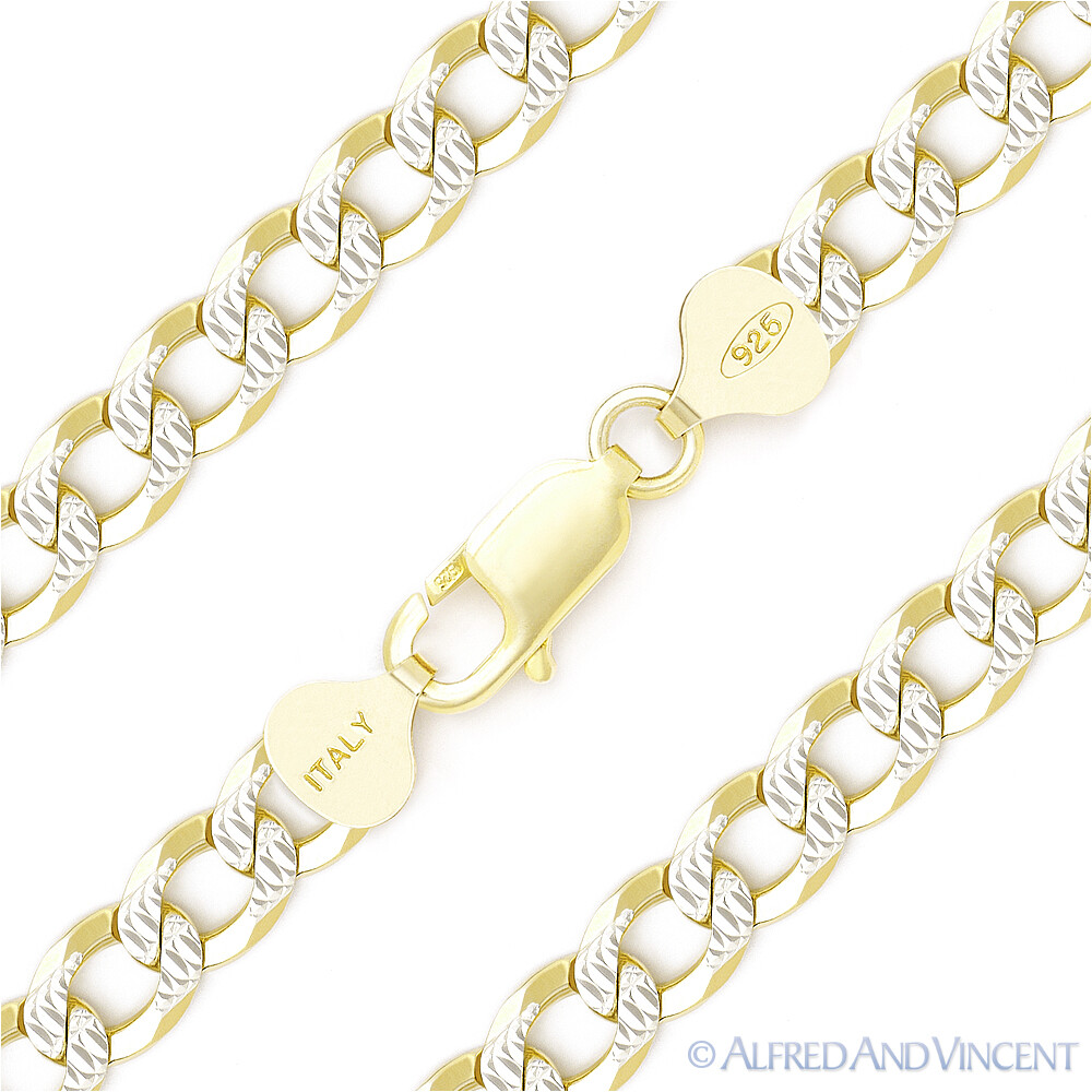 7.8mm Cuban Curb Sterling Silver 14k Yellow Gold-Plated Mens Link Chain Bracelet