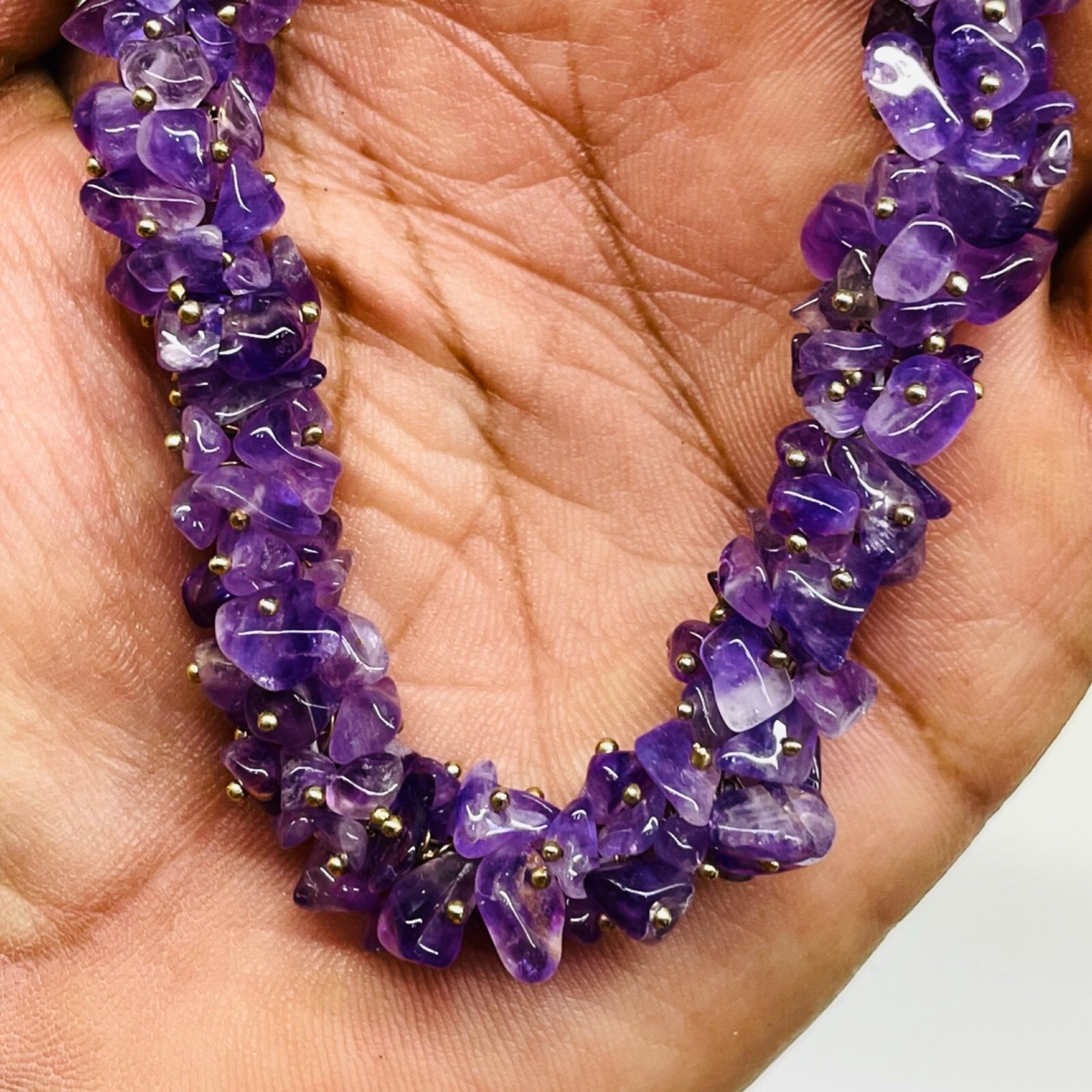 Natural Purple Amethyst Boutique Designer Handmade Beaded Necklace 18 Inches