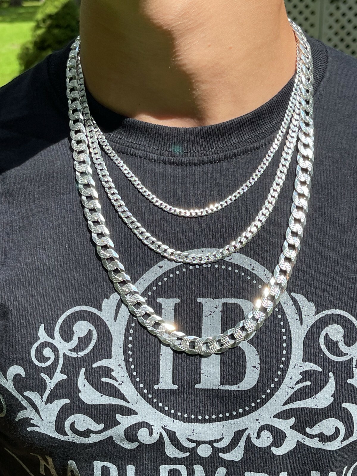 Solid 925 Silver Diamond Cut Flat Miami Curb Cuban Link Chain Necklace 3-11mm