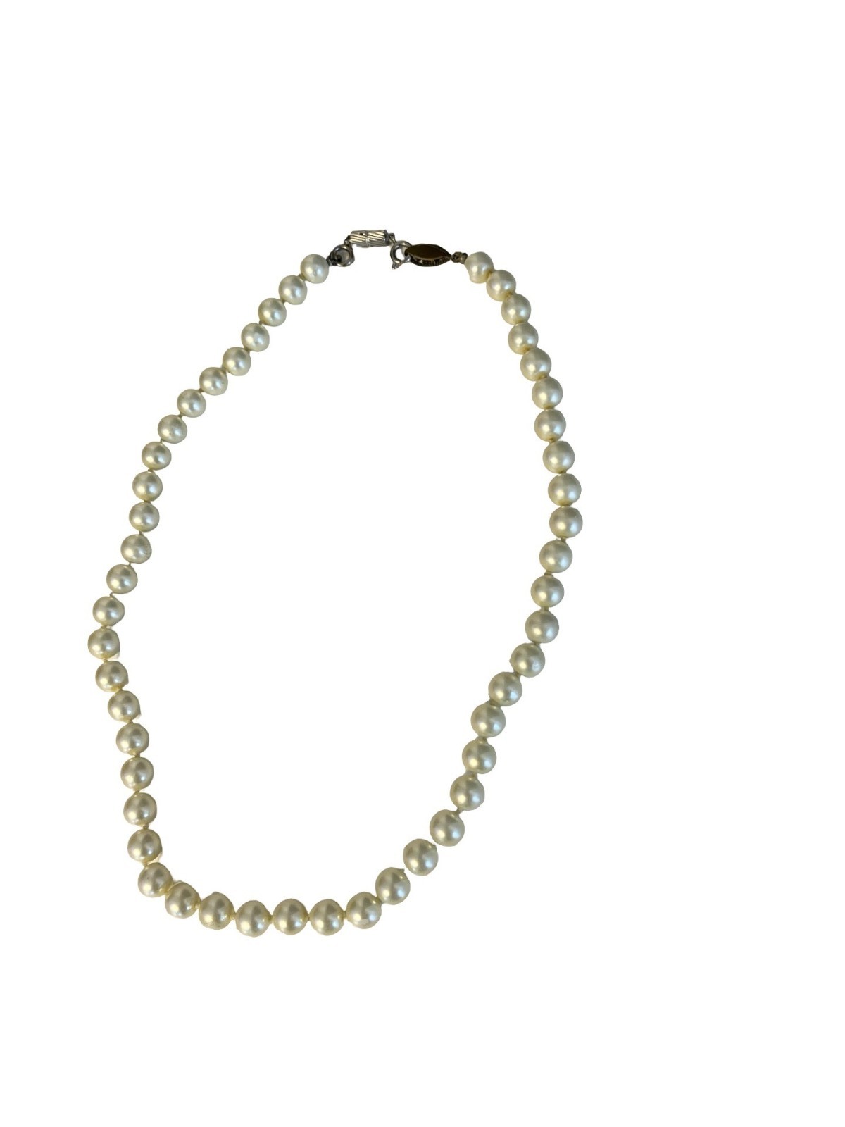 Vintage Freshwater Pearl Necklace 18 Inch Hand Knotted Silk Strand Cream Pearls