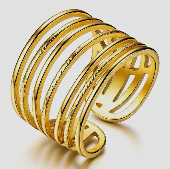 Yellow Gold Plated Multi-Band Wrap Ring Adjustable Size 7 No Stone Gold