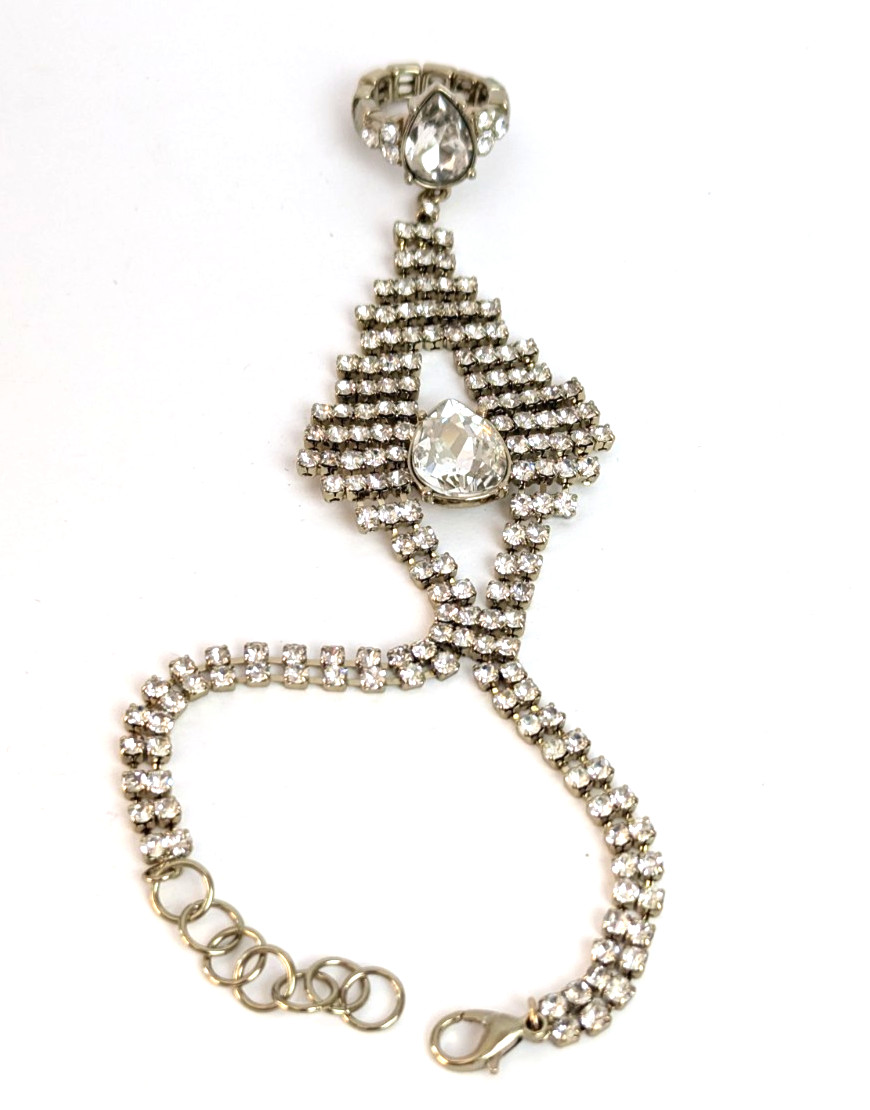 Extreme Glitz Rhinestone Ring and Slave Bracelet Prong Set Stones Elegant Bling