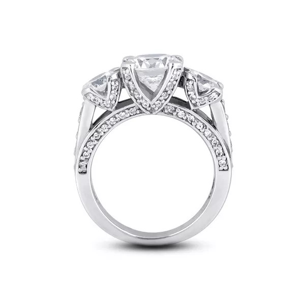 Solid 14K Gold 3-Stone Engagement Ring 2.35 Carat Round Lab-Grown Diamond E SI1
