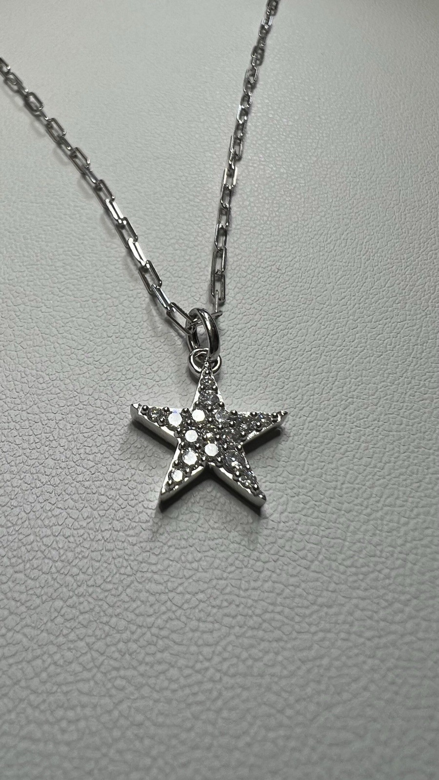 White Gold Over 925 silver 0.30 CTW Diamond Pavé Star Pendant Paperclip Necklace