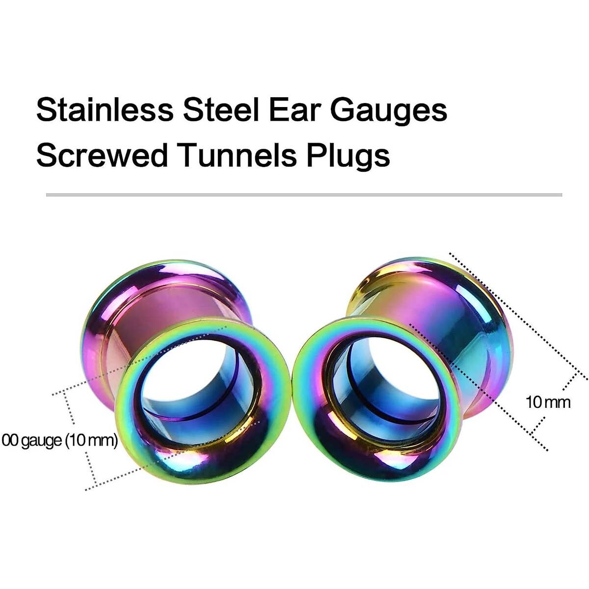 2PCS Screw Ear Tunnels Stainless Steel Ear Gauges Double Flare Ear Plugs 2G-3/4″