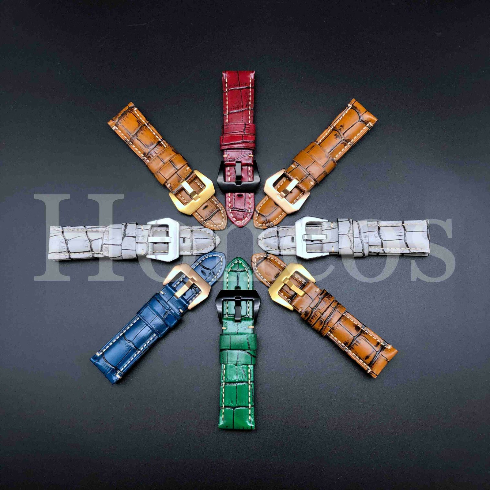 20-26 MM Brown Blue Leather Alligator Watch Band Strap Buckle Fits for Panerai