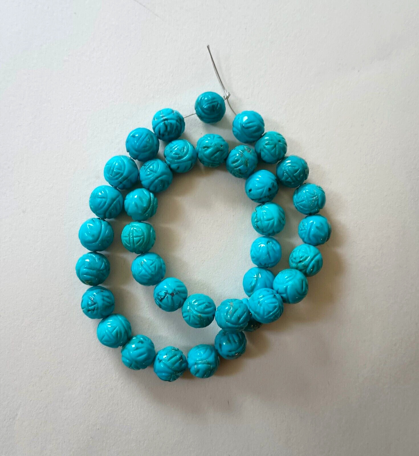 MA’ANSHAN RED SKIN TURQUOISE 11MM ROUND LONGEVITY SHOU BEADS- 16″ Strand – 2164E