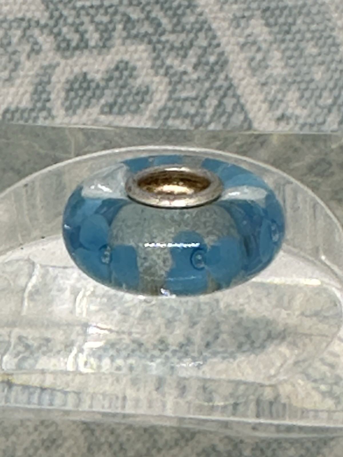 Authentic Trollbeads OOAK Turquoise Flowers on Clear UU, New (12.0)