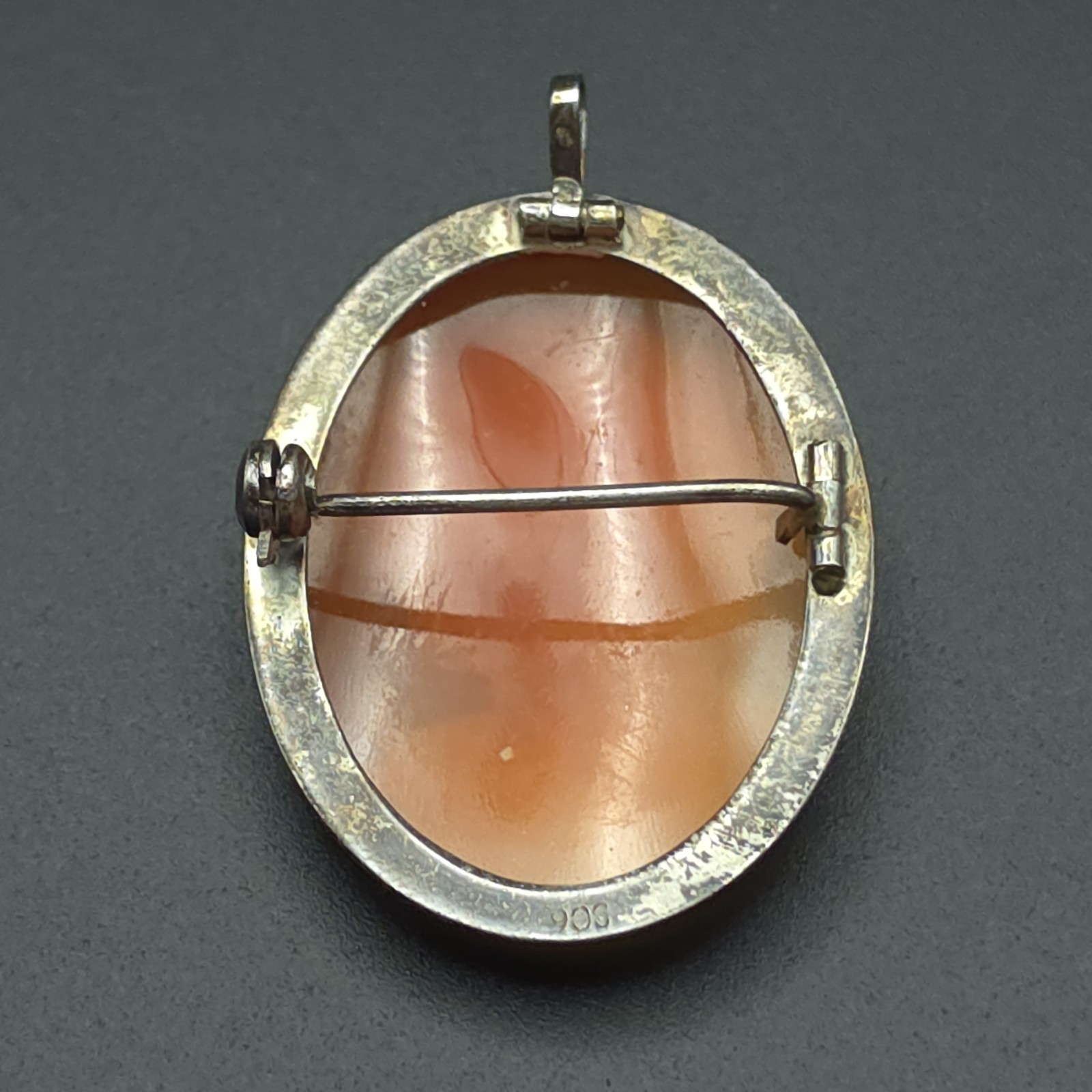Antique 900 Silver Hand Carved Shell Cameo Brooch Pendant Convertible