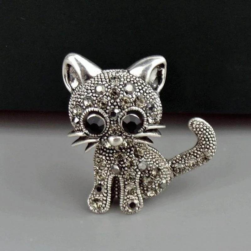 1pcs Cute Rhinestone Cat Brooch Pin, Alloy Enamel Animal Brooch for Women