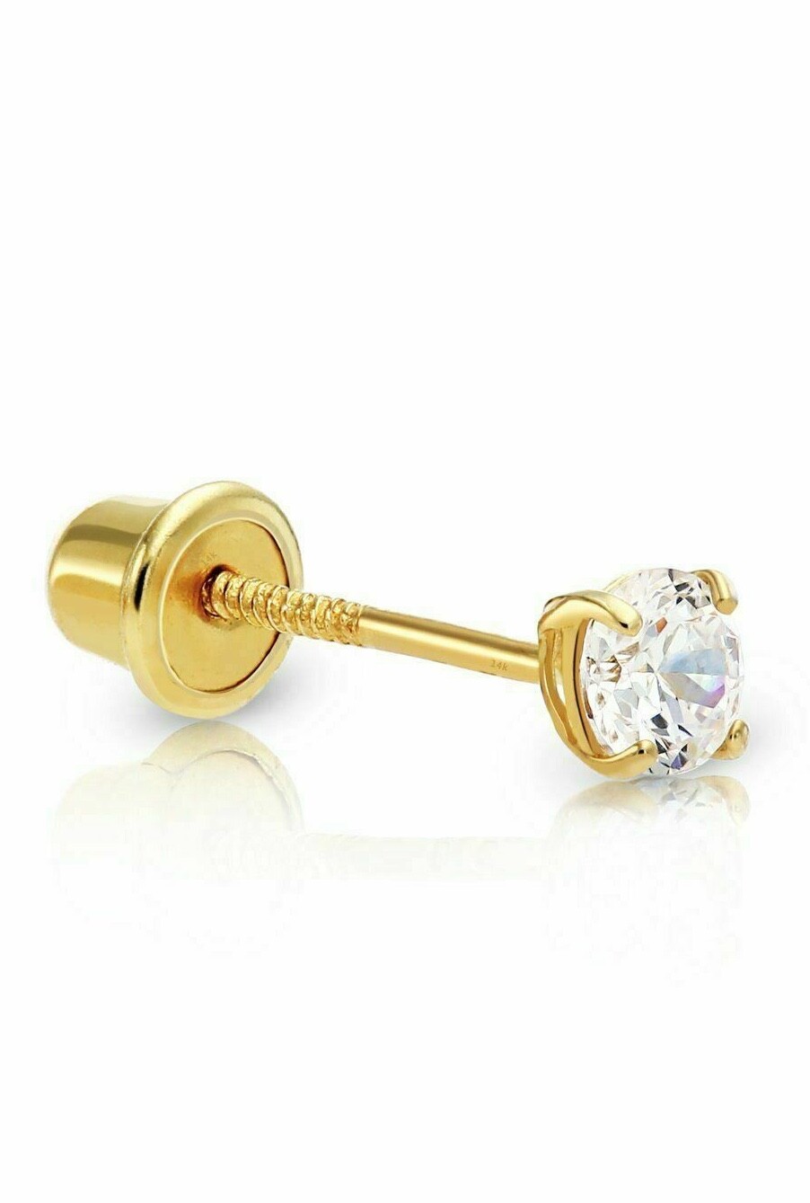 1 Genuine Diamond Tiny Stud Screw Back Earring in 10k Solid Yellow gold