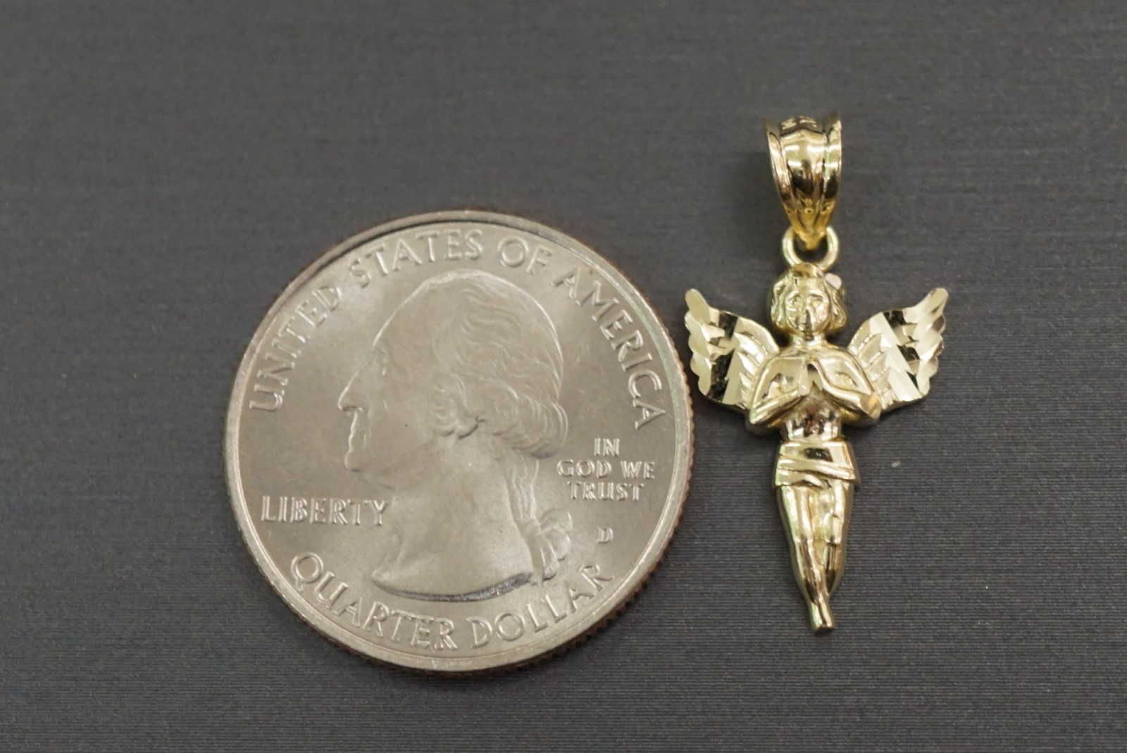 Real 10K Solid Yellow Gold Diamond Cut 1″ Praying Angel Charm Pendant.