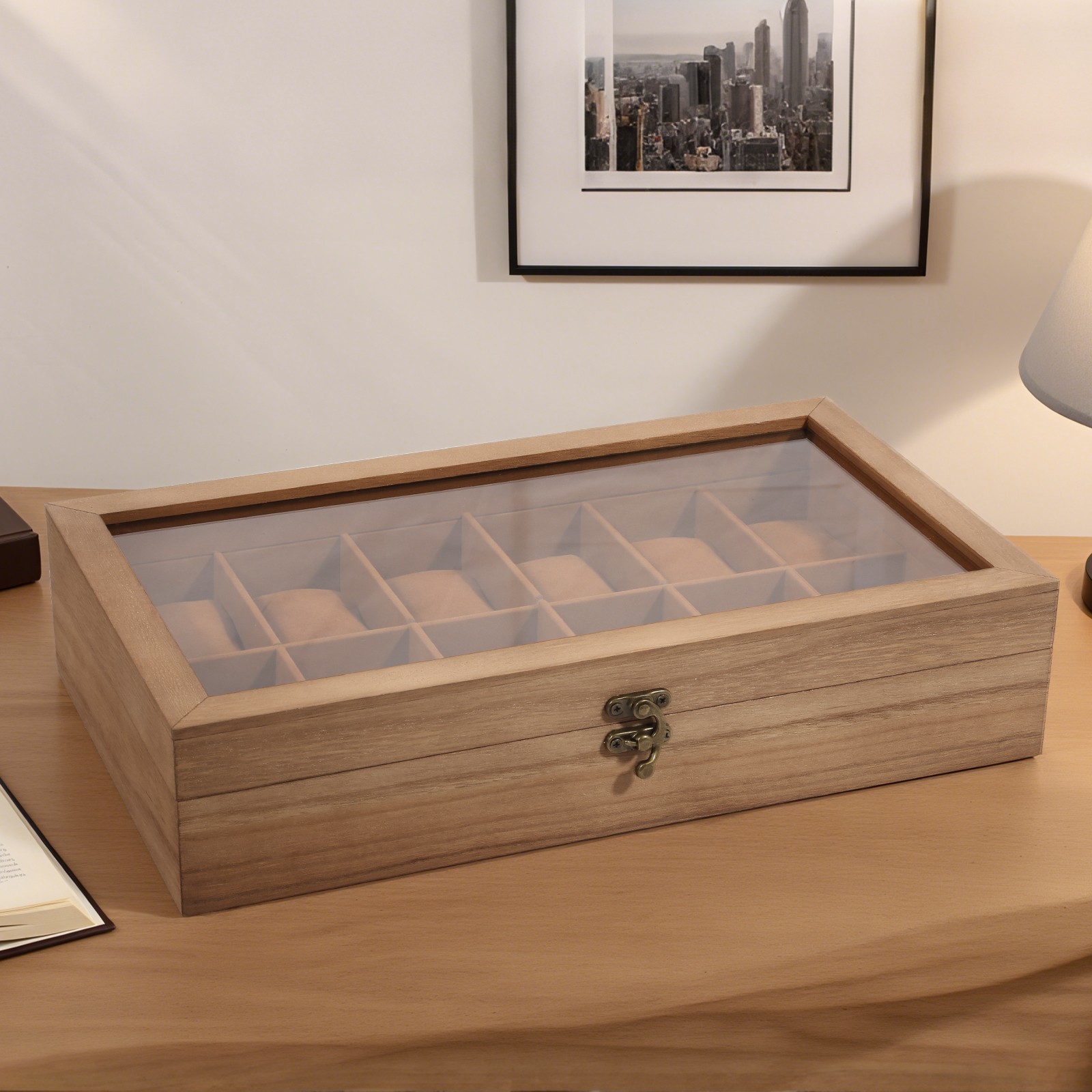 12 Slots Watch Box Solid Wood Organizer Watch Case Jewelry Storage Display Case