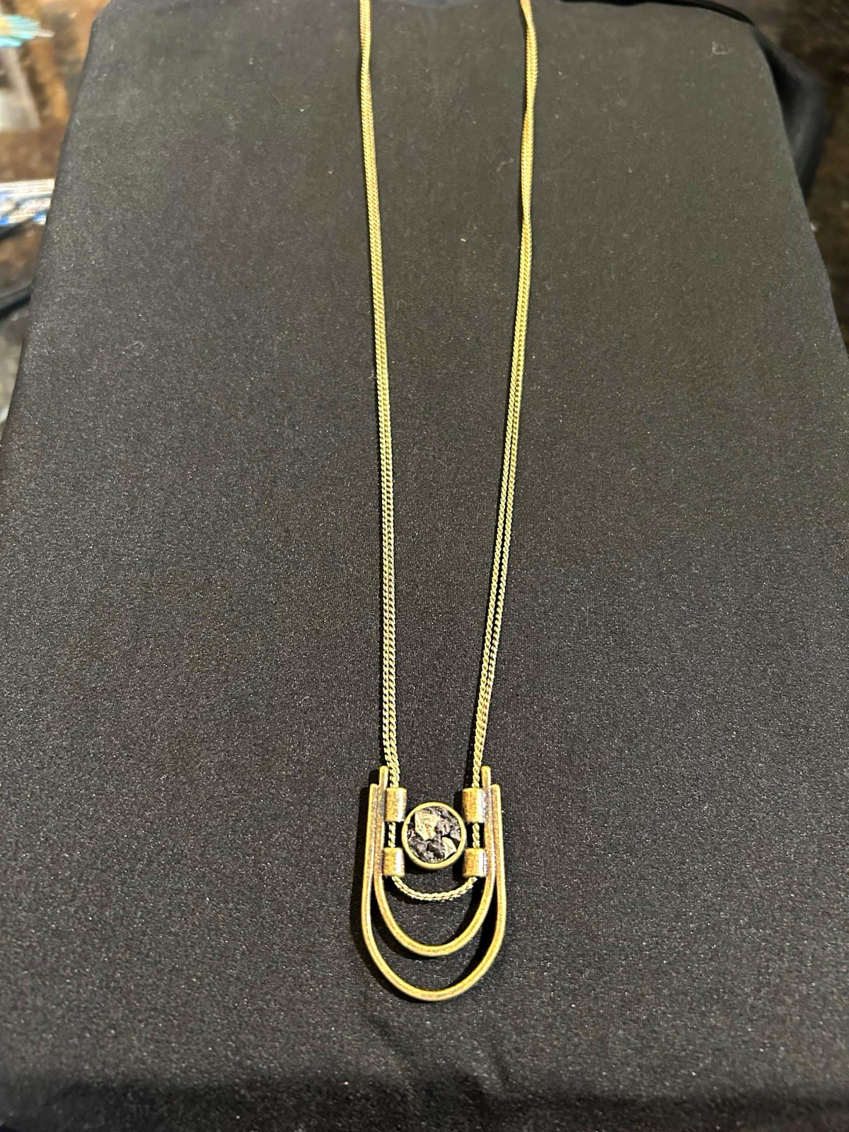 Brass Tone Metal Chain Necklace Asymmetrical Charm Pendant