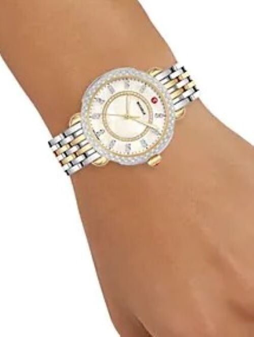 Michele Sidney Classic Two-Tone MOP Diamond Dial Ladies Watch MWW30B000002