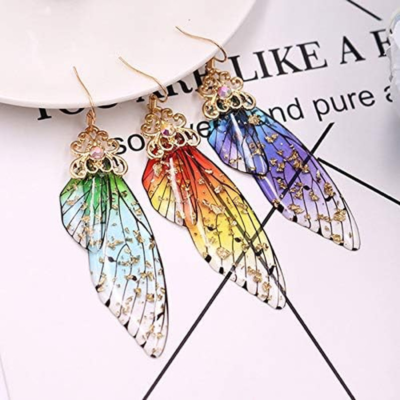 Butterfly Wing Drop Dangle Earrings Gold Plated Crystal Rhinestone for Women Wed