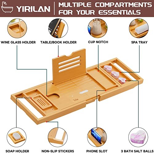 Lux Expandable Bathtub Tray Caddy with 3 Bath Bombs-Self Care A-bamboo-gift Set