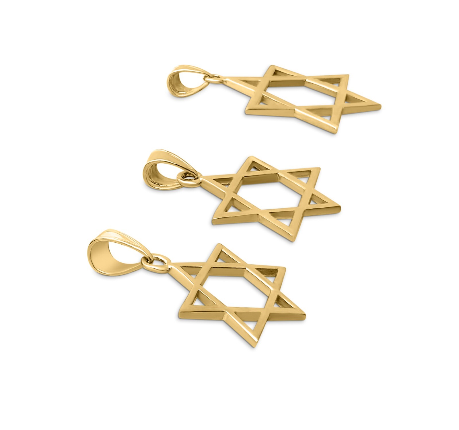 Solid 18K Yellow Gold Star of David Pendant Gold Magen David Pendant, 3 Sizes