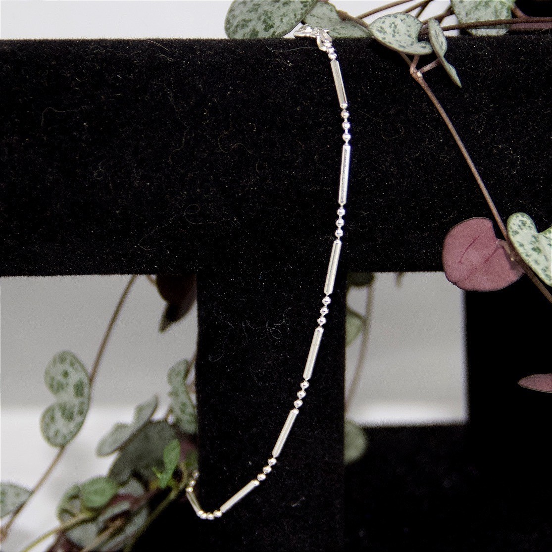 Sterling Silver 925 Bar and Bead Chain Anklet Minimalist 9 Inch Jewelry