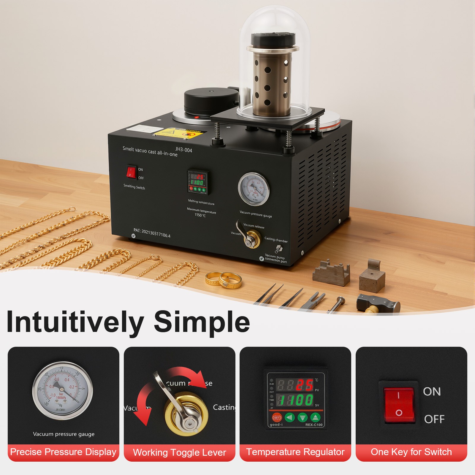 2KG Jewelry Lost Wax Cast Combination Vacuum Casting Melting Machine 1/3 HP 4CFM