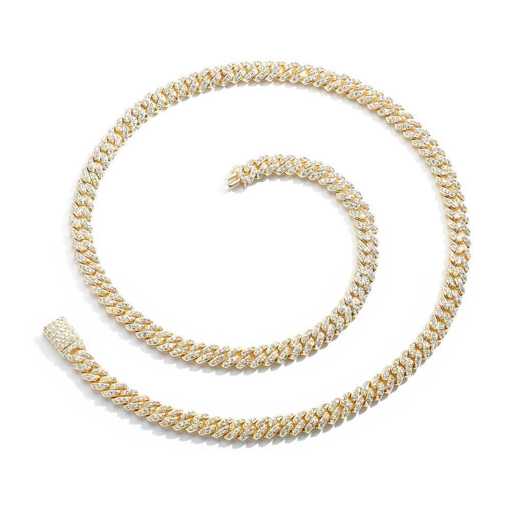 6MM Miami Cuban Link Chain Full Iced CZ Out Necklace Gold Plated Stainless Steel