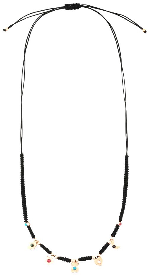 TOUS Super Power Charm Necklace Black Cord Rose Vermeil Silver Gemstone Spain