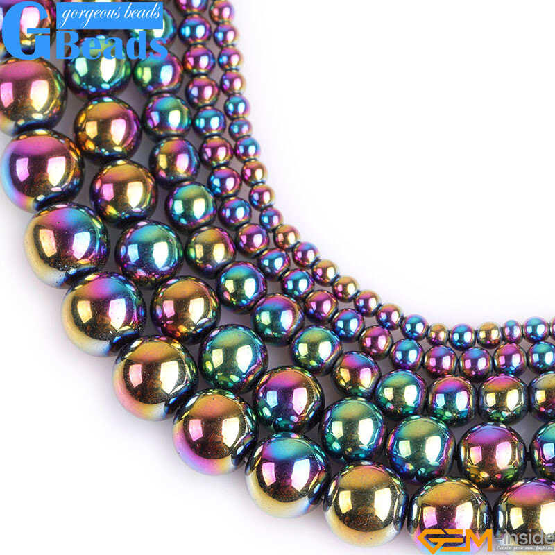 Golden Blue Rainbow Black Hematite Stone Smooth Round Wholesale 6mm 8mm gbeads