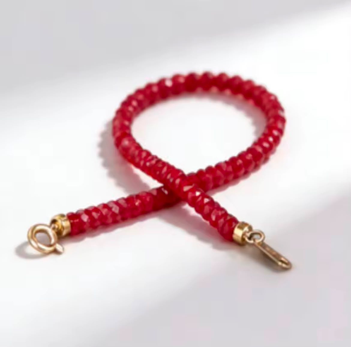 Natural Red Ruby 2x4mm Faceted Beaded Necklace Gold Clasp Gemstone Choker