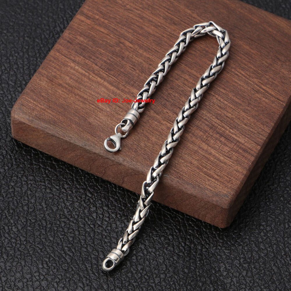 Pure 925 Sterling Silver MEN’S BRACELET 5mm Wheat LINK Chain 7.9inch 12-14g