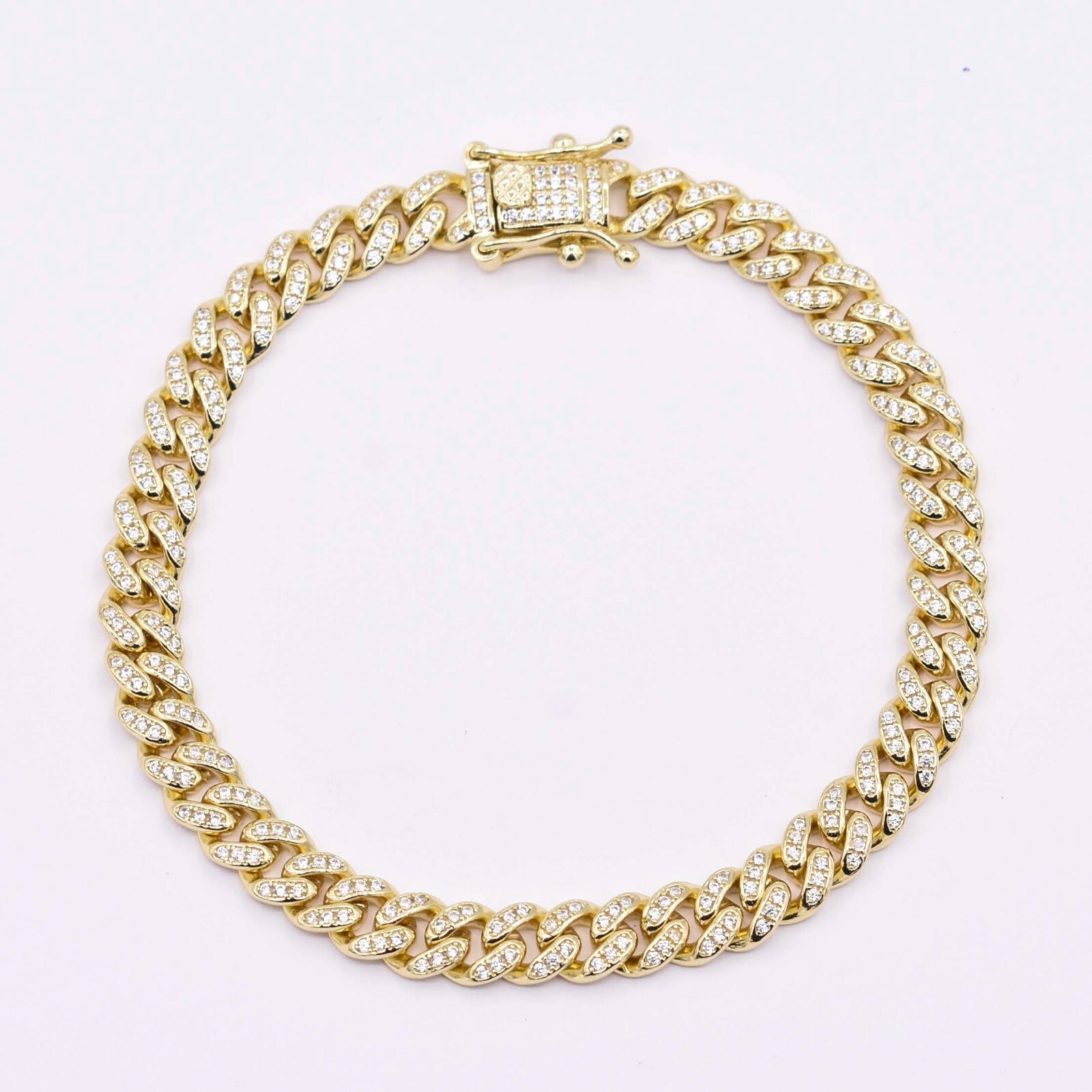 6.5mm Miami Cuban CZ Link Bracelet 14K Yellow Gold-Plated Sterling Silver 925