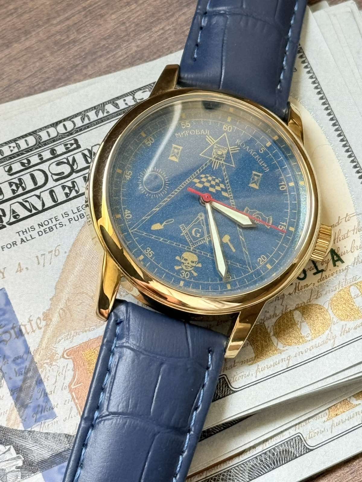 Mason Raketa 1990s Watch,Blue Soviet Mechanical Skull Men’s Wrist Pyramid USSR