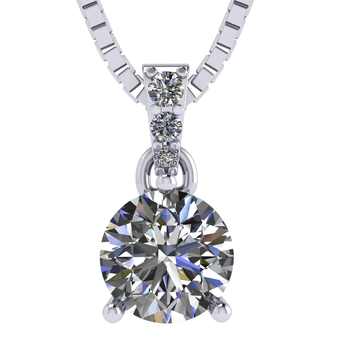 Platinum Plated 925 Sterling Silver 3-Prong Necklace With 2 TCW Cubic Zirconia