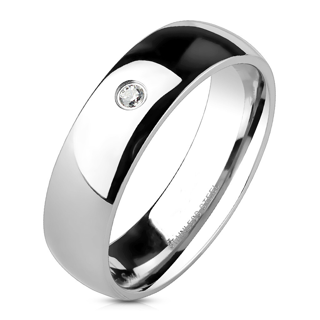 316L Stainless Steel Cubic Zirconia Classic Wedding Band Ring 4 or 6mm Sz 4.5-13