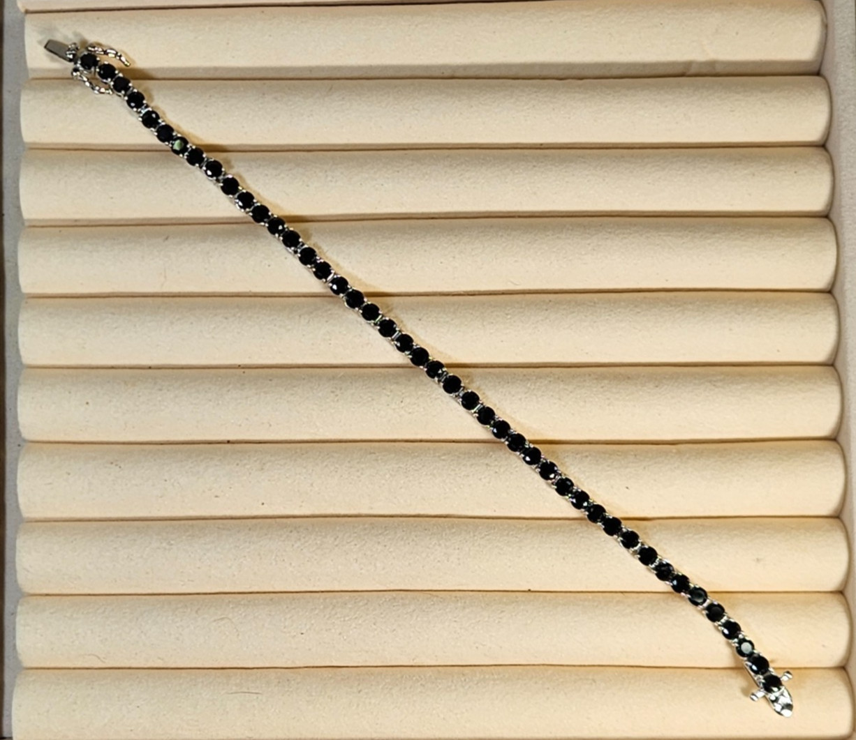 Black Spinel Rhodium Over Sterling Silver Tennis Bracelet 12.00ctw 8″