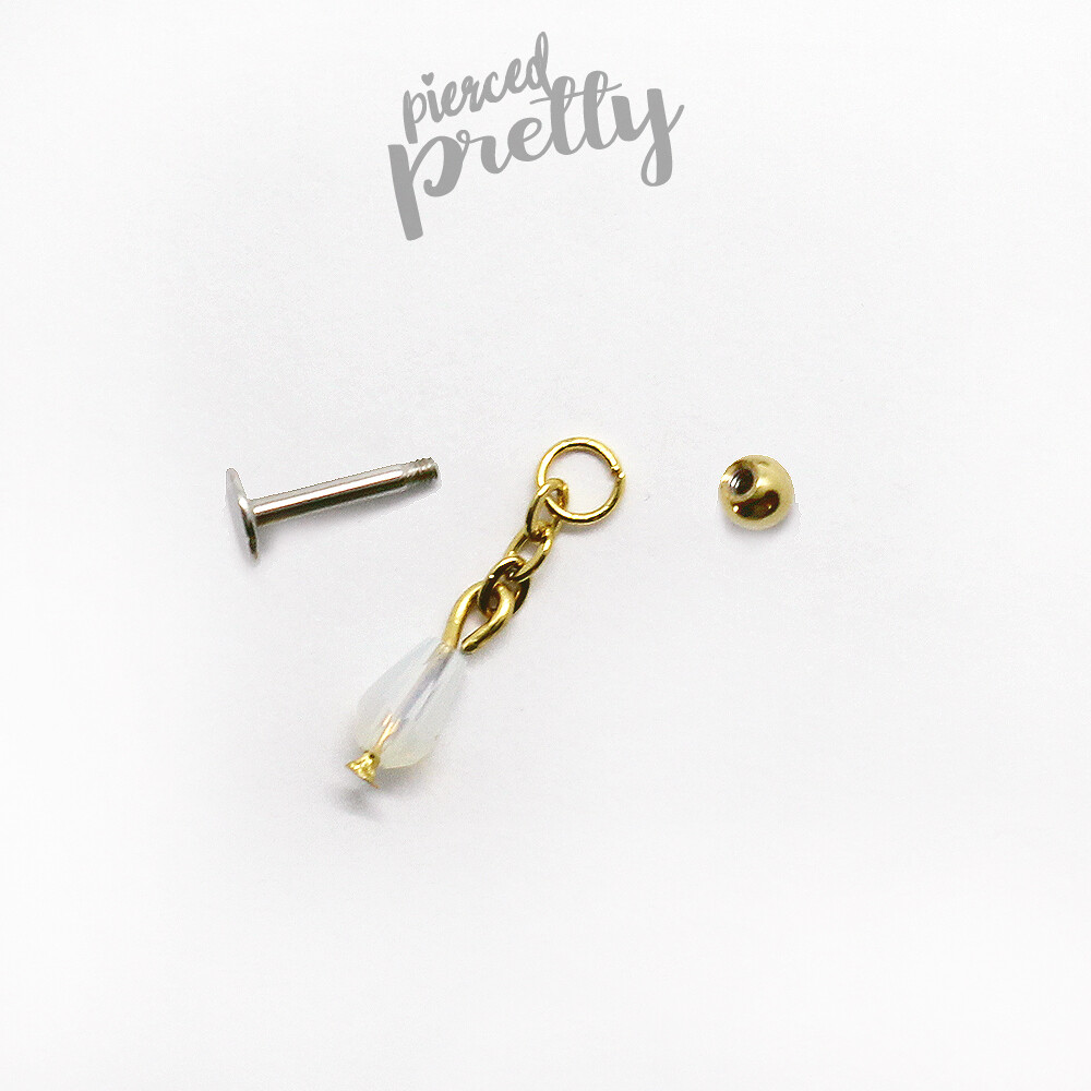 20g 16g teardrop dangle chain tragus ear stud cartilage Labret bar (optional)