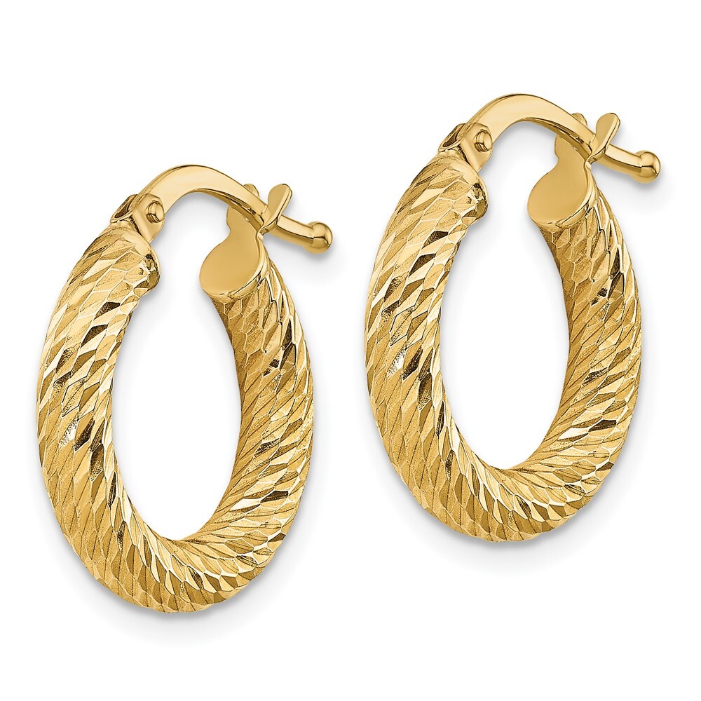 17.75mm 14K Yellow Gold 3x10mm Diamond-cut Round Hoop Earrings