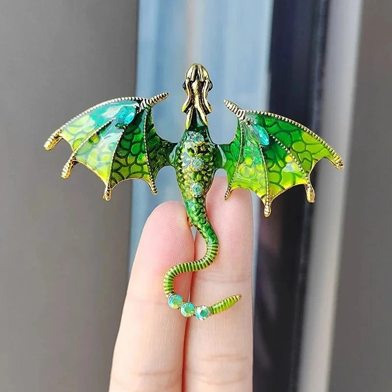 Fashion Enamel Dragon Brooch – Rhinestone Flying Dragon Pin for Men & Women Suit