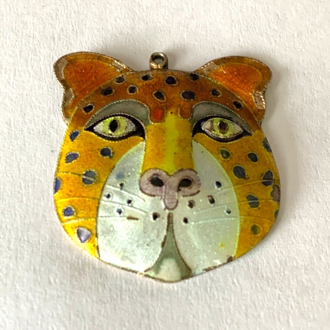 Vintage Laurel Burch Cloisonné Enamel Wild Cat Pendant Necklace