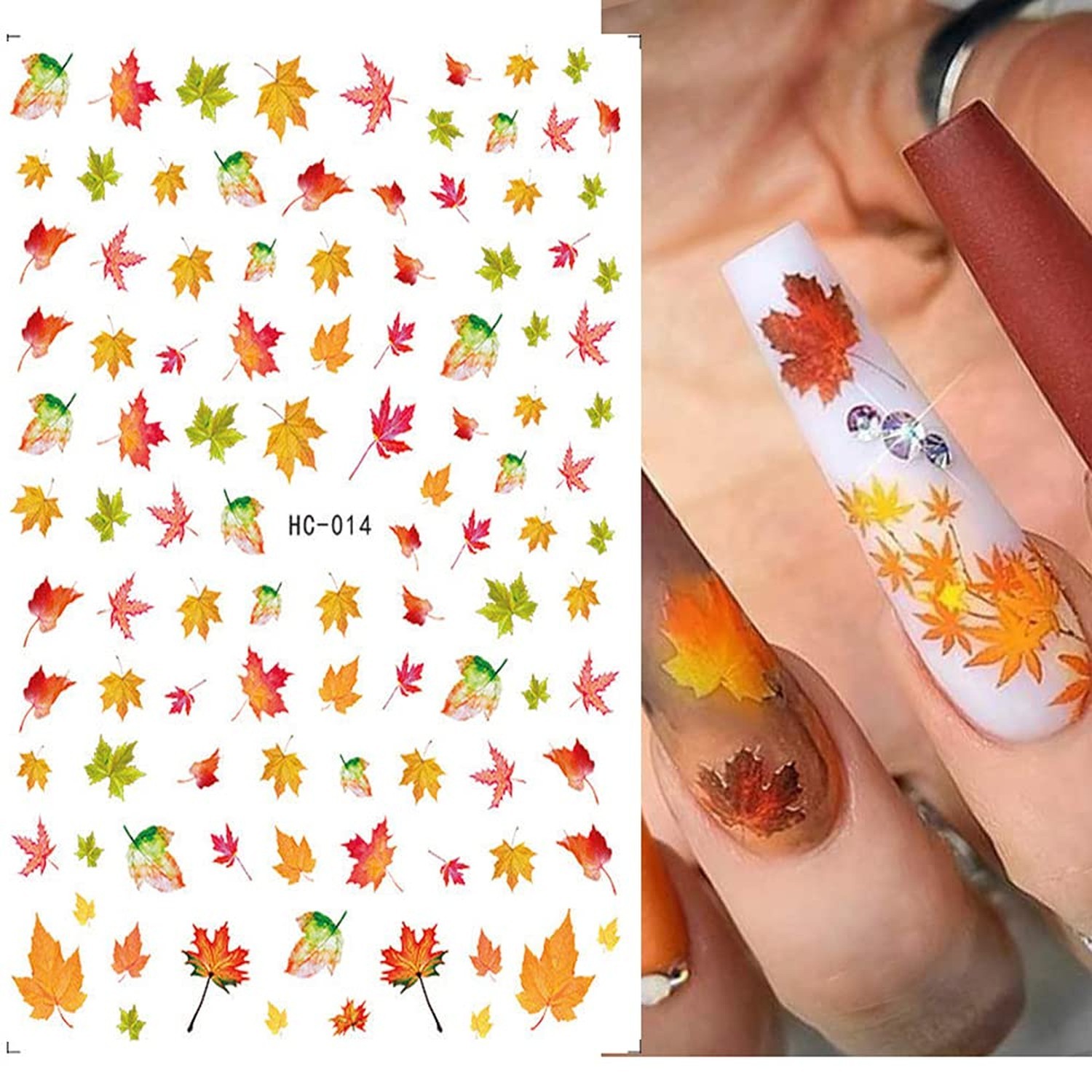 Fall Nail Stickers, 3D Self-Adhesive Autumn Nail Decals Maple Leaf Nail Art D…