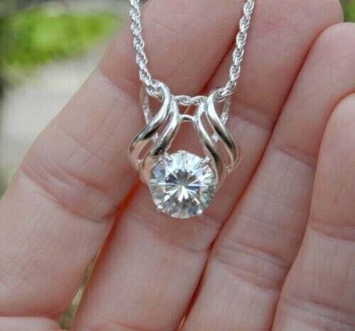 2Ct Round Cut Lab Created Diamond Women Pendant 14K White Gold Finish